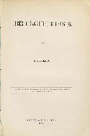 Über altägyptische Religion