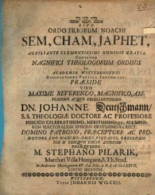 Sēder benê Noaḥ Šēm Ḥām Yāfēt sive ordo filiorum Noachi, Sem, Cham, Japhet