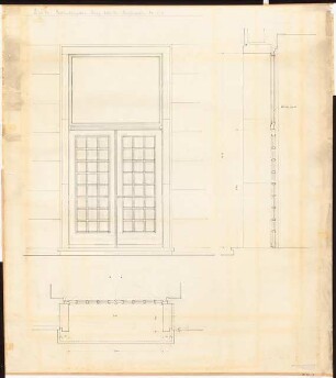 Reichsluftfahrtministerium, Berlin: Verbindungsbau: Eingangstür Ansicht, Schnitt, Grundriss 1:1[0]