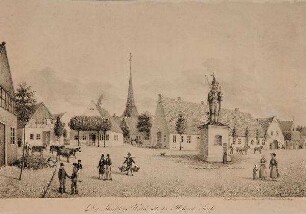 Der Markt in Wedel mit der Rolands-Säule.