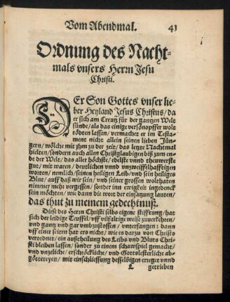 Ordnung des Nachtmals unsers Herrn Jesu Christi.