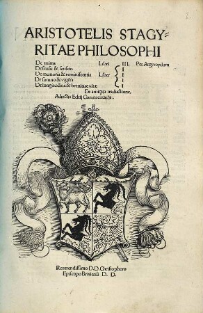 Aristotelis Stagiritae Philosophi De anima Libri III.