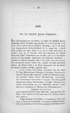 1619. Der Tod Kurfürst Johann Sigismunds