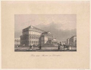 Dresden, die erste Semperoper (Königliches Hoftheater) auf dem Theaterplatz von Osten