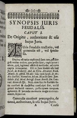 Caput I. De Origine, authoritate & usu hujus Juris.