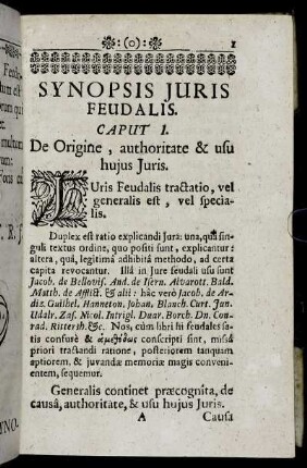 Caput I. De Origine, authoritate & usu hujus Juris.