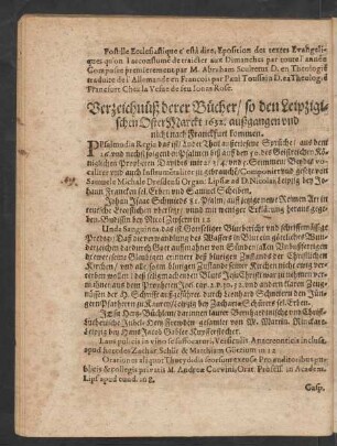 Verzeichnüß derer Bücher/ so den Leipzigischen OsterMarckt 1632. außgangen und nicht nach Franckfurt kommen.