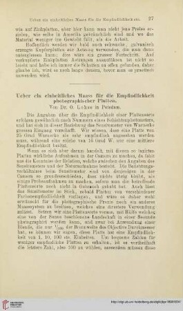 Ueber ein einheitliches Maass für die Empfindlichkeit photographischer Platten