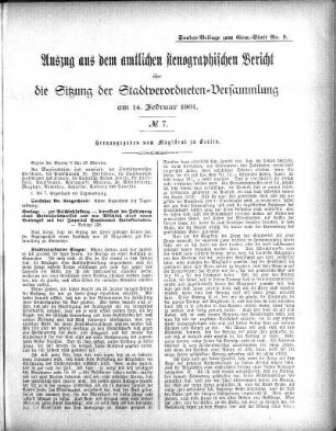 Auszug aus dem amtlichen stenographischen Bericht über die Sitzung der Stadtverordneten-Versammlung am 14. Februar 1901