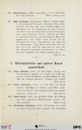 B. Mittelalterliche und spätere Kunstgegenstände (Nr. 326-355)