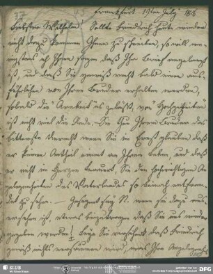 Eigenh. Brief von Dorothea von Schlegel an August Wilhelm von Schlegel, Frankfurt am Main, 19.07.1816