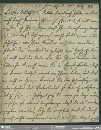 Eigenh. Brief von Dorothea von Schlegel an August Wilhelm von Schlegel, Frankfurt am Main, 19.07.1816