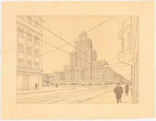 Hochhaus auf einem Baublock im Zentrum Berlins: Perspektivische Ansicht (von Inv.Nr. 9017)