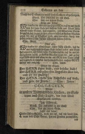 Collecten, Welche in unsern Wismarischen Kirchen, an Sonntagen auch Fest-Tagen , vor dem Altar abgesungen werden.