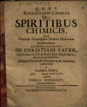 Exercitatio Chimica De Spiritibus Chimicis