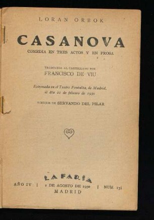 Casanova : comedia en tres actos y en prosa