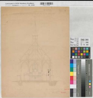 Münster (Münster) Apostelkirche Querschnitt mit Ansicht des Altars 1858 50 Fuß = 13 cm 49 x 37 Zeichnung Hauptner, Bauinspektor KSM Nr. 1272k