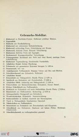Gebrauchs-Mobiliar (Nr. 1-100)