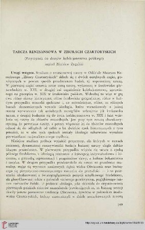 [2.]1952: Tarcza renesansowa w zbiorach Czartoryskich : Przyczynek do dziejów kolekcjonerstwa polskiego
