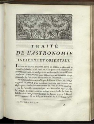 Traité de l'Astronomie indienne et orientale. Chapitre Premier - Dixième.