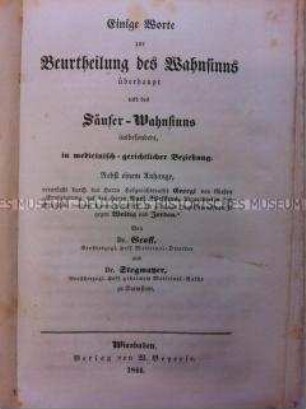 Schrift über den Wahnsinn durch Alkoholismus in Bezug auf den Hofgerichtsrat Georgi