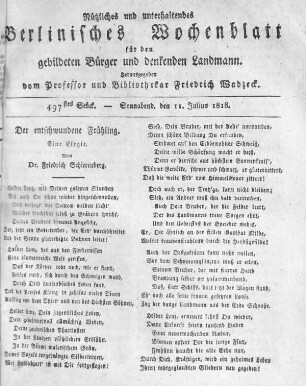 497stes Stück, Sonnabend den 11. Julius 1818