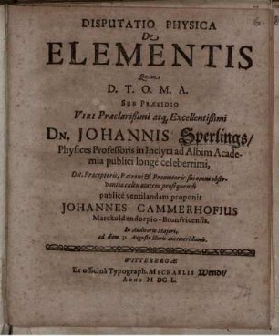 Disputatio Physica De Elementis