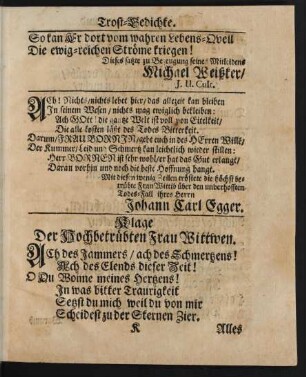 Klage Der Hochbetrübten Frau Wittwen.