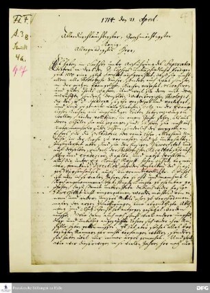 Brief von August Hermann Francke und den Professoren der Theologischen Fakultät der Universität Halle an Friedrich Wilhelm I., König in Preußen.