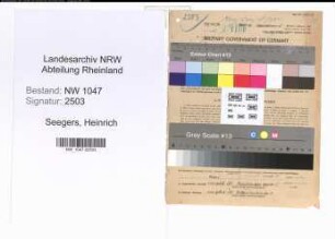 Entnazifizierung Heinrich Seegers , geb. 13.09.1885 (Betriebspruefer)