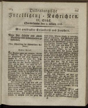 IX. Stück. Sonnabends den 3. Merz 1798.