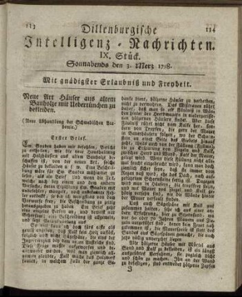 IX. Stück. Sonnabends den 3. Merz 1798.