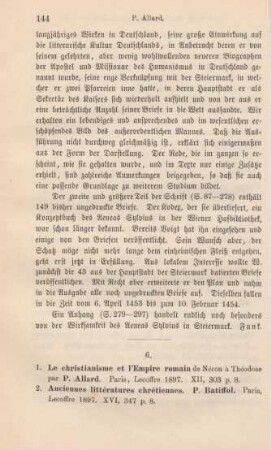 144-146 [Rezension] Allard, Paul, Le Christianisme et l'empire Romain de Néron à Théodose