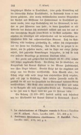 144-146 [Rezension] Allard, Paul, Le Christianisme et l'empire Romain de Néron à Théodose