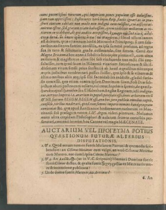 Auctarium Vel Progeuma Potius Quaestionum Futurae Alterius Disputationis.