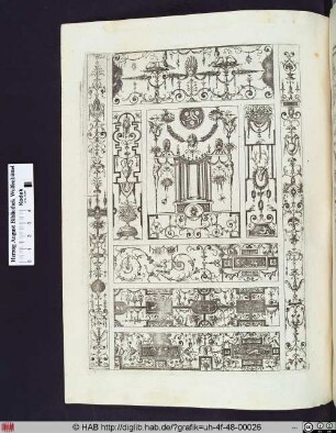 Grotesken, ornamentale Verzierungen, architektonische Elemente und figürliche Darstellungen.