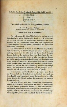 Die natürliche Familie der Schuppenthiere (Manes) : (vorgelegt in der Sitzung am 11. Jänner 1872)