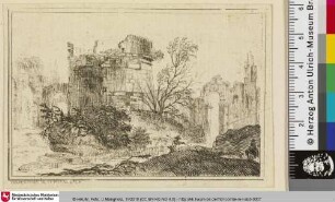[Landschaft mit einer bewachsenen Ruine]