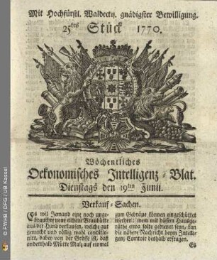 25tes Stueck, Dienstags den 19ten Junii 1770