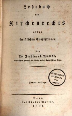 Lehrbuch des Kirchenrechts aller christlichen Confessionen
