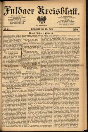 Erste Ausgabe vom Samstag, den 25. Juni 1898.