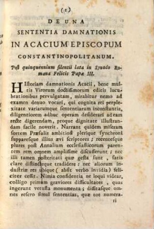 Bernardi Mariae de Rubeis De una Sententia damnationis in Acacium Episcopum Constantinopolitanum post quinquennium Silentii lata in synodo Romana felicis Papae III. dissertatio