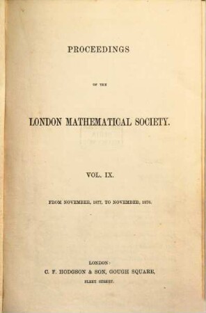 Proceedings of the London Mathematical Society, 9. 1877/78