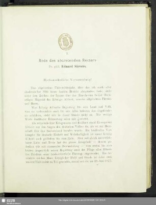 I. Rede des abtretenden Rectors Dr. Eduard Sievers