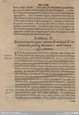 Problema IV. Sol, quantumvis ignea naturae ab antiquis & recentioribus plerisq, statuatur, nullo tamen eget alimento.