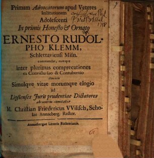 Prima advocatorum apud Veteres institutio : [Progr.]