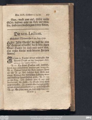 Die XCII. Lection. Gehalten Mittwochs d. 22. Aug. 1725.
