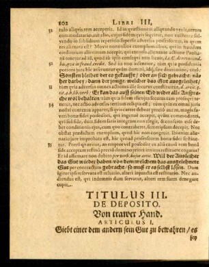 Titulus III. De Deposito. Von trawer Hand.