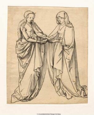 Maria und Elisabeth, einander übers Kreuz die Hände reichend (Heimsuchung)