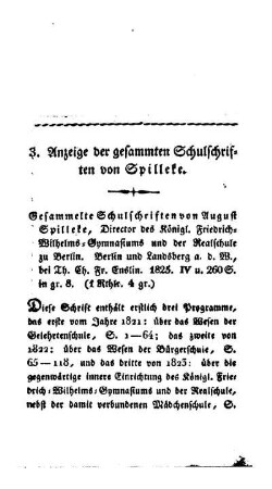 Anzeige der gesammelten Schulschriften von Spilleke